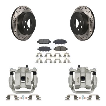 Rear Disc Brake Coated Caliper Drilled Slot Rotor Semi-Metallic Pad Kit For INFINITI G35 KCD-100564S