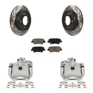 Rear Disc Brake Coated Caliper Drilled Slot Rotor Ceramic Pad Kit For 2017-2018 Kia Soul KCD-100565C