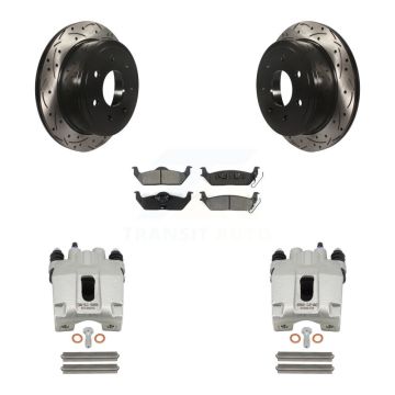 Rear Brake Caliper Drill Slot Rotor Semi-Metallic Pad Kit For Ford F-150 Lincoln Mark LT KCD-100566S