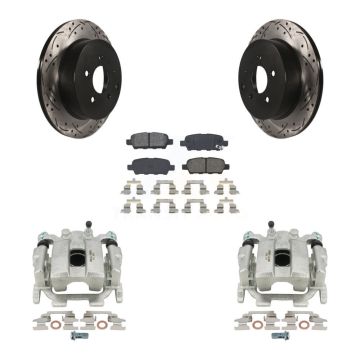 Rear Brake Caliper Drilled Slot Rotor Semi-Metallic Pad Kit For Nissan Murano Pathfinder KCD-100567S