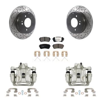 Rear Brake Coated Caliper Drill Slot Rotor Ceramic Pad Kit For Hyundai Sonata Kia Optima KCD-100567T
