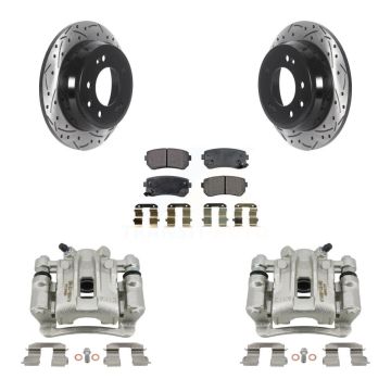 Rear Brake Coated Caliper Drill Slotted Rotors Semi-Metallic Pad Kit For Hyundai Elantra KCD-100568P