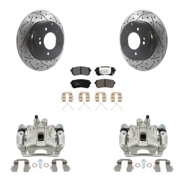Rear Brake Coated Caliper Drill Slot Rotor Ceramic Pad Kit For Hyundai Sonata Kia Optima KCD-100568T