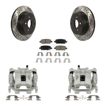 Rear Disc Brake Coated Caliper Drilled Slotted Rotor & Ceramic Pad Kit For Nissan Maxima KCD-100569C