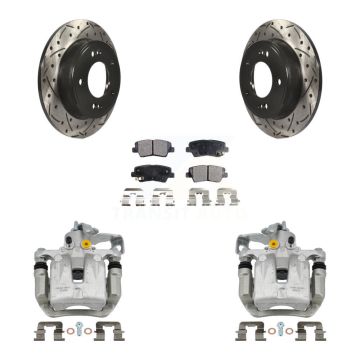 Rear Brake Caliper Drill Slot Rotors Semi-Metallic Pad Kit For Kia Hyundai Forte Elantra KCD-100569P
