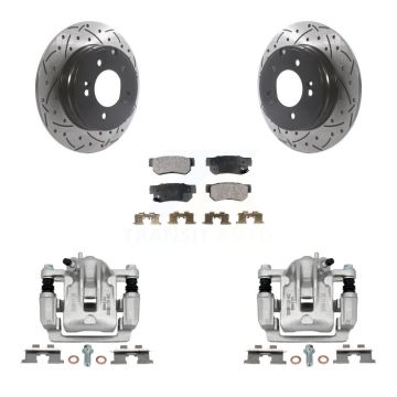 Rear Brake Caliper Drill Slot Rotors Ceramic Pad Kit For 06 Hyundai Sonata 3.3L To 03 KCD-100569T