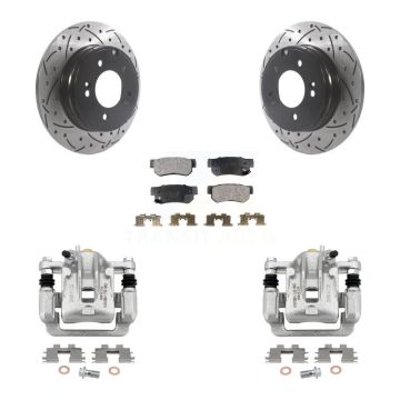 Rear Disc Brake Coated Caliper Drill Slot Rotors Ceramic Pad Kit For Hyundai Sonata 3.3L KCD-100570T