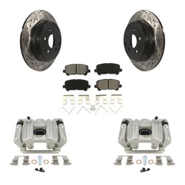 Rear Disc Brake Coated Caliper Drill Slot Rotors Semi-Metallic Pad Kit For Acura MDX ZDX KCD-100571S