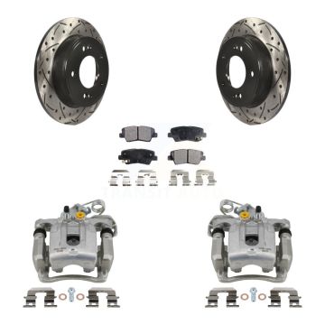 Rear Brake Coated Caliper Drill Slotted Rotors Ceramic Pad Kit For Hyundai Elantra Coupe KCD-100571T