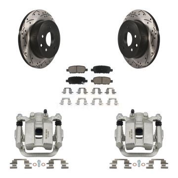 Rear Disc Brake Coated Caliper Drilled Slotted Rotors & Ceramic Pad Kit For INFINITI G35 KCD-100572C