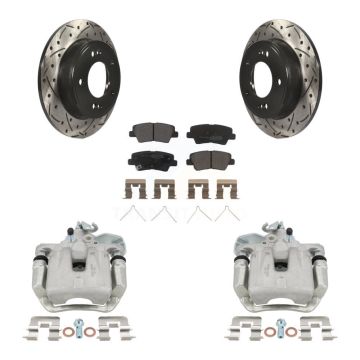 Rear Brake Coated Caliper Drill Slot Rotors Semi-Metallic Pad Kit For 2017-2018 Kia Soul KCD-100572P