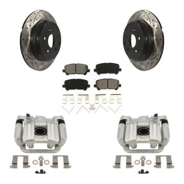 Rear Brake Caliper Drill Slotted Rotor Semi-Metallic Pad Kit For 2011-2017 Honda Odyssey KCD-100572S