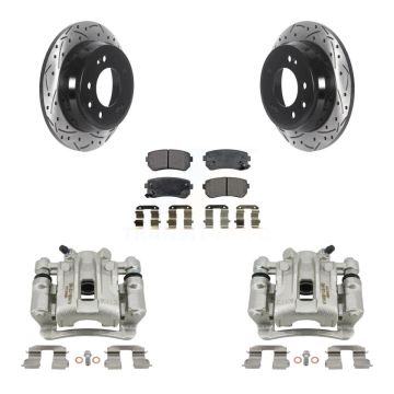 Rear Disc Brake Coated Caliper Drilled Slotted Rotor Ceramic Pad Kit For Hyundai Elantra KCD-100572T