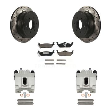 Rear Brake Coat Caliper Drill Slot Rotors Ceramic Pad Kit For Ford F-150 Lincoln Mark LT KCD-100573C