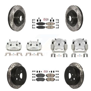 Front Rear Brake Coat Caliper Drill Slot Rotor Ceramic Pad Kit (10Pc) For Subaru Outback KCD-100573N