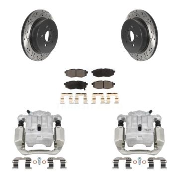 Rear Brake Caliper Drill Slot Rotor Semi-Metallic Pad Kit For 14-18 Subaru Forester 2.0L KCD-100573P