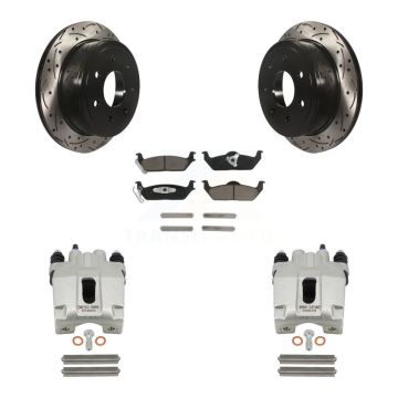 Rear Brake Coat Caliper Drill Slot Rotors Ceramic Pad Kit For Ford F-150 Lincoln Mark LT KCD-100574C