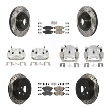 Front Rear Brake Coat Caliper Drill Slot Rotor Ceramic Pad Kit (10Pc) For Subaru Outback KCD-100574N