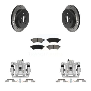 Rear Brake Caliper Drill Slotted Rotors Semi-Metallic Pad Kit For Nissan Frontier Xterra KCD-100574S