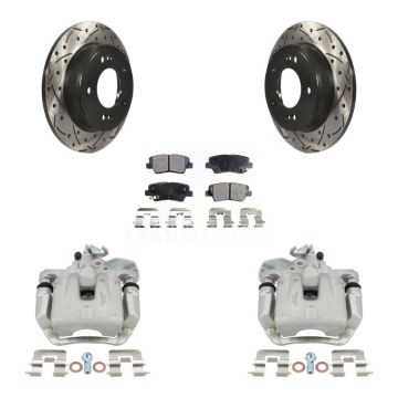 Rear Disc Brake Coated Caliper Drilled Slot Rotor Ceramic Pad Kit For 2014-2016 Kia Soul KCD-100574T