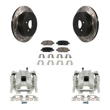 Rear Brake Caliper Drill Slotted Rotor Ceramic Pad Kit For Nissan Murano Pathfinder QX60 KCD-100575C