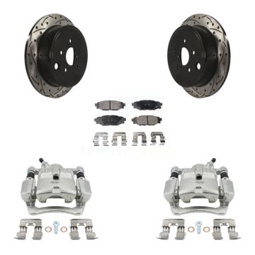Rear Brake Caliper Drill Slotted Rotor Semi-Metallic Pad Kit For Subaru Impreza Forester KCD-100575P