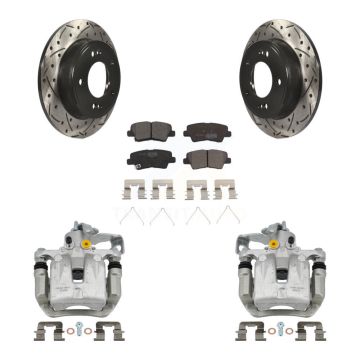 Rear Brake Coat Caliper Drill Slot Rotor Ceramic Pad Kit For Hyundai Veloster Elantra GT KCD-100575T