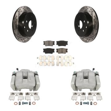 Rear Disc Brake Coated Caliper Drill Slotted Rotor Semi-Metallic Pad Kit For Toyota RAV4 KCD-100576S