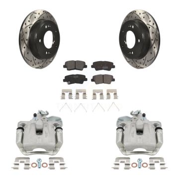 Rear Disc Brake Coated Caliper Drilled Slot Rotor Ceramic Pad Kit For 2017-2018 Kia Soul KCD-100576T