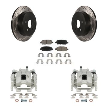 Rear Brake Coated Caliper Drilled Slot Rotor Ceramic Pad Kit For 2009-2012 INFINITI FX35 KCD-100577C
