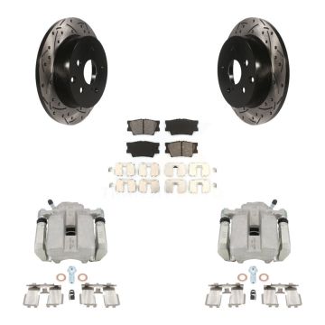 Rear Disc Brake Coated Caliper Drill Slotted Rotor Semi-Metallic Pad Kit For Toyota RAV4 KCD-100577S