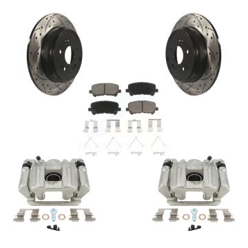 Rear Disc Brake Coated Caliper Drilled Slotted Rotor & Ceramic Pad Kit For Acura MDX ZDX KCD-100579C
