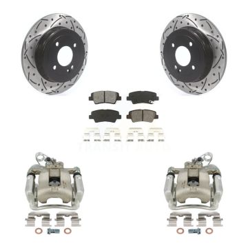 Rear Disc Brake Coated Caliper Drilled Slotted Rotor & Semi-Metallic Pad Kit For Kia Rio KCD-100579S
