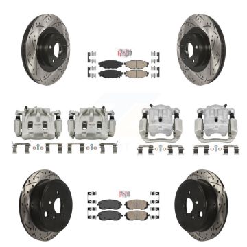 Front Rear Brake Coat Caliper Drill Slot Rotors Ceramic Pad Kit (10Pc) For Subaru Legacy KCD-100580N