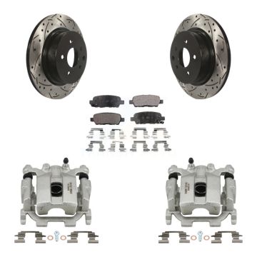 Rear Disc Brake Coated Caliper Drilled Slotted Rotor & Ceramic Pad Kit For Nissan Maxima KCD-100580T
