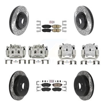 Front Rear Brake Coat Caliper Drill Slot Rotor Ceramic Pad Kit (10Pc) For Subaru Outback KCD-100581N