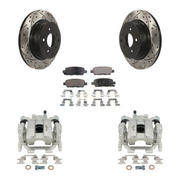Rear Brake Coated Caliper Drilled Slot Rotor Ceramic Pad Kit For 2008-2012 INFINITI EX35 KCD-100581T