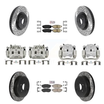 Front Rear Brake Coat Caliper Drill Slot Rotor Ceramic Pad Kit (10Pc) For Subaru Outback KCD-100582N