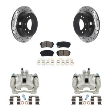 Rear Brake Caliper Drill Slotted Rotors Semi-Metallic Pad Kit For Hyundai Tucson Kia FWD KCD-100583S