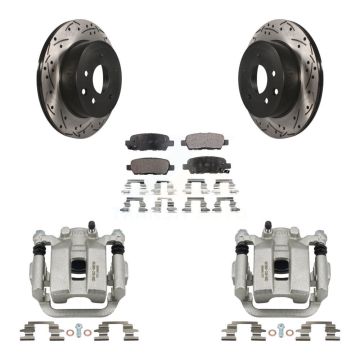 Rear Disc Brake Coated Caliper Drilled Slotted Rotors & Ceramic Pad Kit For INFINITI G35 KCD-100583T