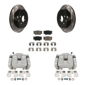 Rear Disc Brake Coated Caliper Drilled Slotted Rotor And Ceramic Pad Kit For Toyota RAV4 KCD-100584C