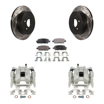 Rear Brake Caliper Drill Slotted Rotor Semi-Metallic Pad Kit For 2009-2012 INFINITI FX35 KCD-100584P