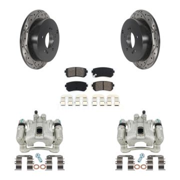 Rear Brake Caliper Drill Slotted Rotors Semi-Metallic Pad Kit For Hyundai Tucson Kia AWD KCD-100584S