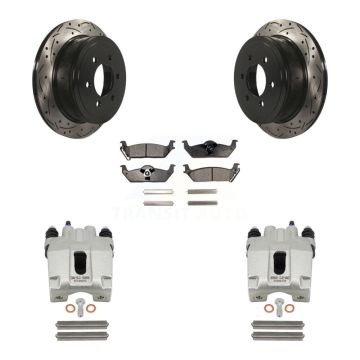 Rear Brake Coat Caliper Drill Slot Rotors Ceramic Pad Kit For Ford F-150 Lincoln Mark LT KCD-100584T