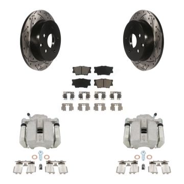 Rear Disc Brake Coated Caliper Drilled Slotted Rotor And Ceramic Pad Kit For Toyota RAV4 KCD-100585C