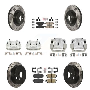 Front Rear Brake Caliper Drill Slot Rotor Ceramic Pad Kit (10Pc) For Subaru Outback 2.5L KCD-100585N