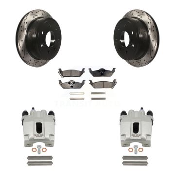 Rear Brake Coat Caliper Drill Slot Rotors Ceramic Pad Kit For Ford F-150 Lincoln Mark LT KCD-100585T