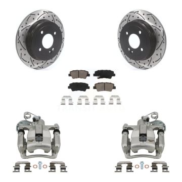 Rear Brake Coated Caliper Drill Slot Rotors Ceramic Pad Kit For 2012-2016 Hyundai Accent KCD-100586C