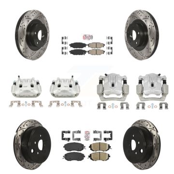 Front Rear Brake Caliper Drill Slot Rotor Ceramic Pad Kit (10Pc) For Subaru Outback 2.5L KCD-100586N