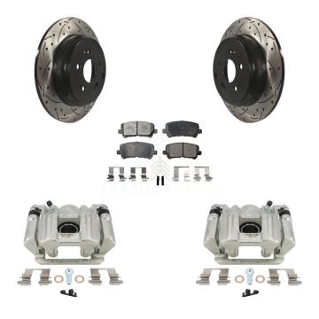 Rear Disc Brake Coated Caliper Drill Slot Rotors Semi-Metallic Pad Kit For Acura MDX ZDX KCD-100586P